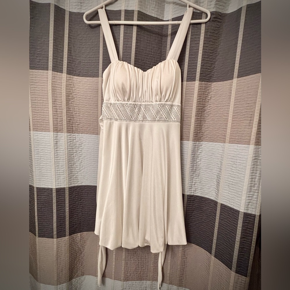 Elegant Cream Dress W/Gemstone Empire Waist Band Design & Tie Up Back-Size Small